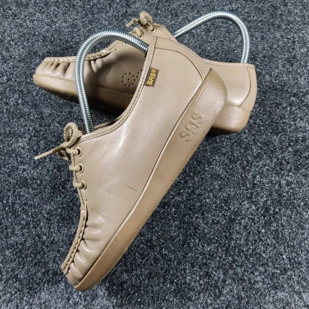 SAS Siesta Loafers Womens 6.5 W Taupe Leather Lace Up Comfort Shoes USA Made